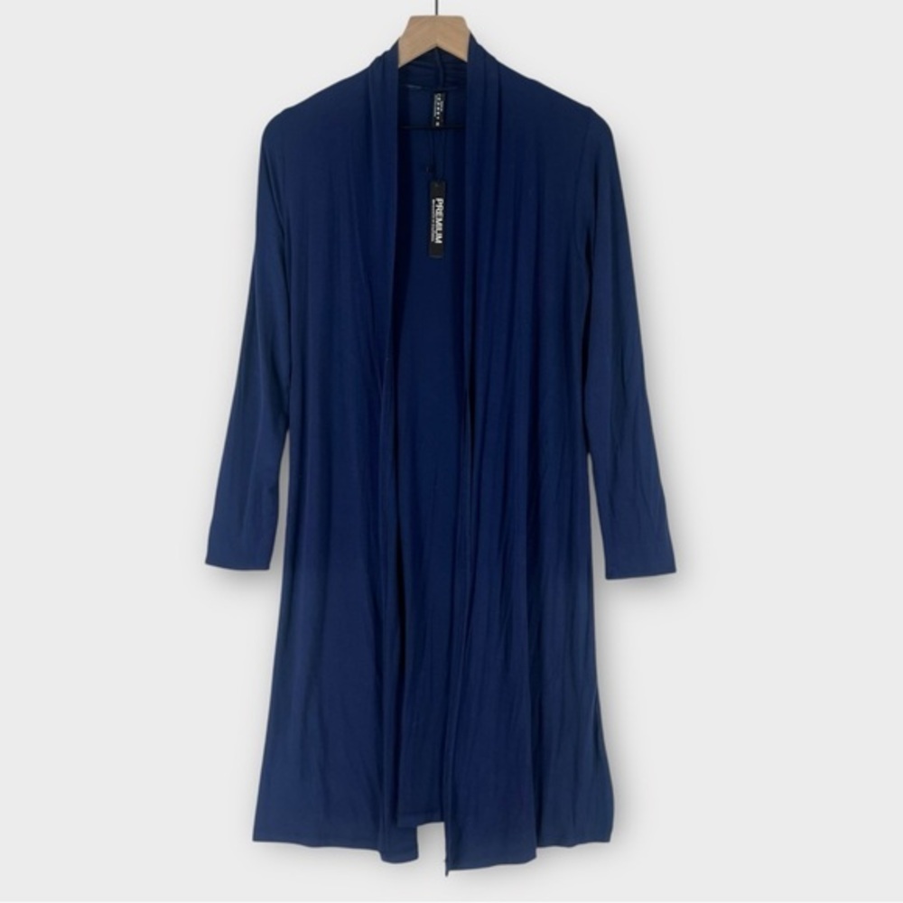 Made by Johnny Navy Super‎ Soft Modal Open Front Long Line Cardigan